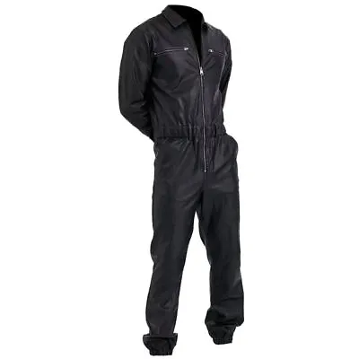 Men's Genuine Real Leather Jumpsuit Overall Bodysuit Biker Catsuit Zipper Style • £144.99