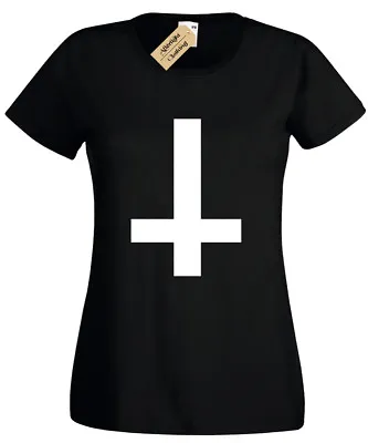 £11.99 • Buy Inverted Cross Womens T-Shirt Black Goth Ladies Top Rock