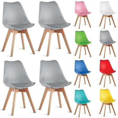 £109.99 • Buy Retro Dining Chair Set Of 1/2/4 Kitchen Room Chair Soft PADDED SEAT Wooden Legs