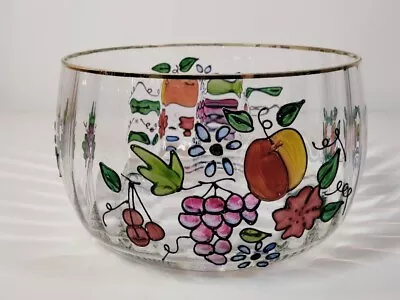 Fifth Avenue Crystal Fruit Bowl 9  Gold Rim Hand Painted Mouth Blown Romania • $24.65