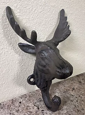 Rustic Moose Head Cast Iron Wall Hanger Hook 6.25  Hunting Lodge Cabin Décor • $8.99