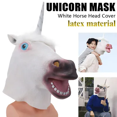£6.89 • Buy Latex Unicorn Horse Head Mask Panto Fancy Party Cosplay Halloween Adult Costume