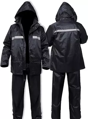 Black Safety Rain-suit Rain Jacket With Hoodie And Rain Pants • $21.84