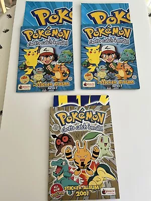 Three Pokemon Merlin Sticker Albums 2 X Series 2 & 1 X 2001 With Posters • £20