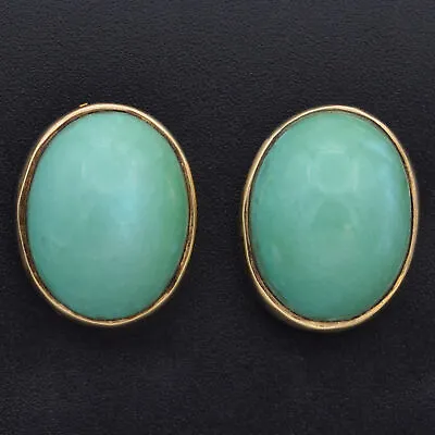 Vintage 14K Yellow Gold Turquoise Oval Cabochon Stud Earrings • $395