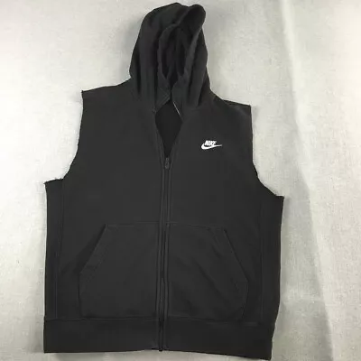 Nike Mens Hoodie Vest Size M Black Logo Pockets Zip-Up Sleeveless Jacket • $19.29