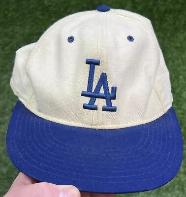 Vintage New Era Pro Model Los Angeles Dodgers MLB Fitted Hat 7 3/8 USA White • $59.99