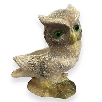 Vintage Mid Century Owl Planter With Glass Eyes And Mottled Texture Halloween • $28.95