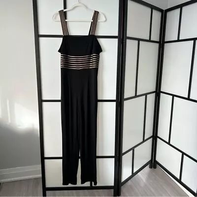 [12] Joseph Ribkoff Couture Vintage Semi Sheer Black & Gold 70’s Disco Jumpsuit • $54.62