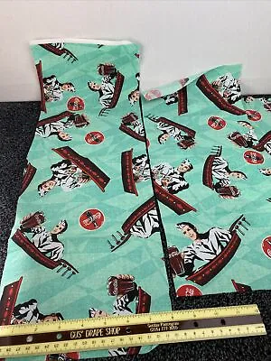 Vintage Coca Cola Fabric 2 Small Pieces Soda Fountain Diner Logo On Aqua RARE • $9.80