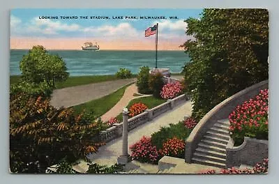 Looking Toward The Stadium Lake Park Milwaukee Wisconsin Postcard • $5.80