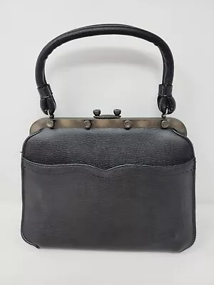 Kadin Black Leather Handbag Snap Purse Hardware Made In USA Vintage 1950 1960s • $21.24