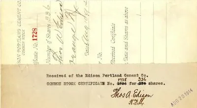 Group Of Edison Portland Cement Co. Stubs - Stock Certificate - Autographed Stoc • $250