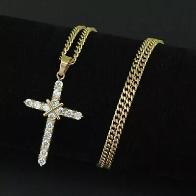 2Ct Round Cut Lab Created Diamond Women's Cross Pendant 14K Yellow Gold Plated • $57.50