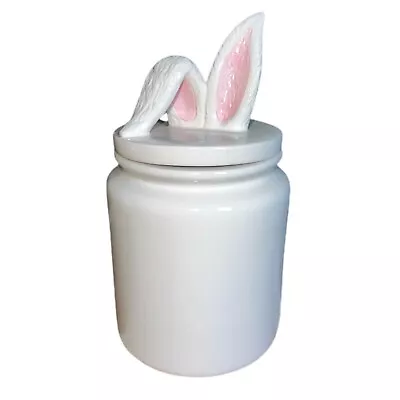 Magenta Easter Reversible Bunny Long Ears Canister Cookie Jar White Pink EUC • $29.99