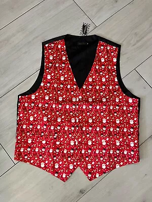 NWT DiBanGu Christmas Print Silk Vest Hand Tailored Red/Black Men’s Size XL • $19.99