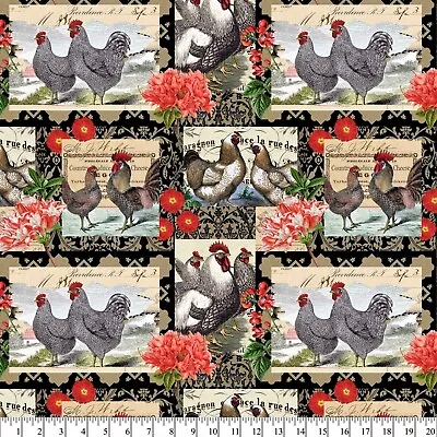 Chicken Rooster Patch Sewing Fabric Pre-cut 1 Yd X 44 Inches Cotton Craft NEW • $18.40