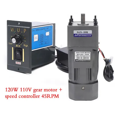1:30 0-45RPM Gear Motor Electric+Variable Speed Reduction Controller 120W AC110V • $105