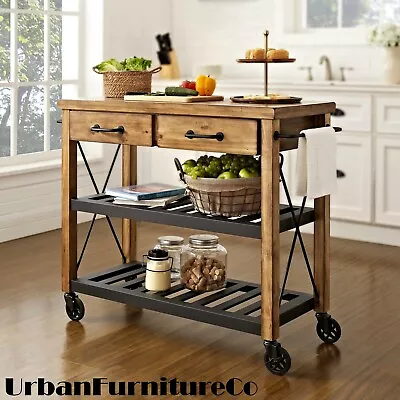 Bar Serving Cart Rustic Mobile Kitchen Industrial Vintage Trolley Metal Wood New • $509