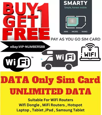 NEW Smarty UK WiFi MiFi Router £20 Unlimited DATA ONLY Sim Card 4G 5G Dongle • £0.99