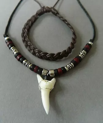 Mens Necklace Shark Tooth Replica Pendant Boys Surfer New Gift Set Birthday Xmas • £9.99