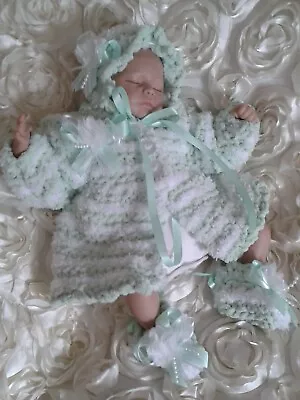 Hand Knitted  Baby Matinee Coat Outfit Set / Premature / Or  Reborn Doll 16  17  • £13.99