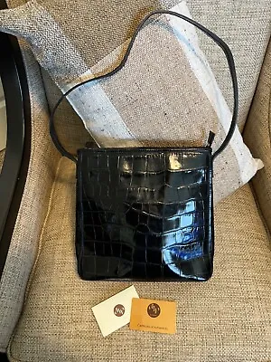Monsac Black Leather Purse W/ Certificate Croc Embossed Hand Bag Designer Euc • $39.99
