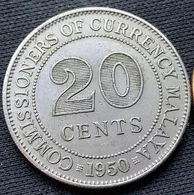 1950 Malaysia 20 Cents Coin AU UNC Malaya     #M317 • $13.81