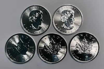 FIVE 2022 1 Oz Canadian Silver Maple Leaf $5 Coin 9999 Fine Silver BU In Flips • $5.50
