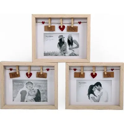 Natural Wood Wooden Box Picture Photo Frame 6 X 4 Decorative Washing Line Pegs  • £2.99