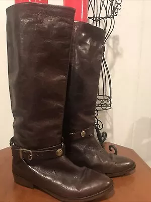 Vintage JOAN & DAVID Couture Knee Hi BOOTS Italy - 7.5 Brown Leather • $149