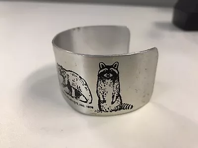 Vintage Wildlife Artists Inc 1976 Silver Cuff Bracelet Aluminum Animal Raccoon • $5.49