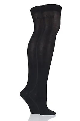 £14.99 • Buy Elle Ladies Long Bamboo Socks Soft Over The Knee In Plain Black - 2 Pair Pack