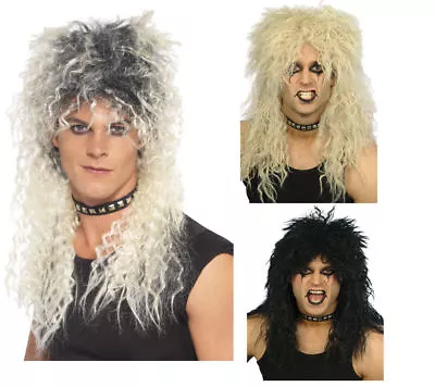 £9.99 • Buy 80s Hard Rocker Wig Mens Superstar Rock Star Mullet Fancy Dress Blonde Brown Bla