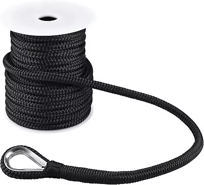 3/8  X 50 Ft Double Braid Nylon Anchor Line Anchor Rope Marine Rope Black • $22.99