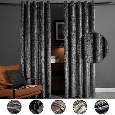 £18.89 • Buy Luxury Crushed Velvet Pair Fully Lined Ready Made Ring Top Eyelet Curtains Grey