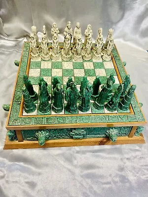 ANTIQUE STONE Aztec Mayan Indian Spanish Conquistador Chess 18x18” Malachite • $299.99