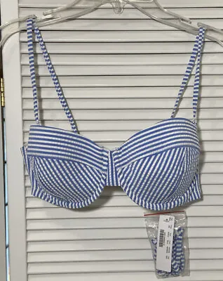 J Crew Womens Seersucker Bikini Top Underwire 32D Convertible NWT Blue Stripe • $23.74