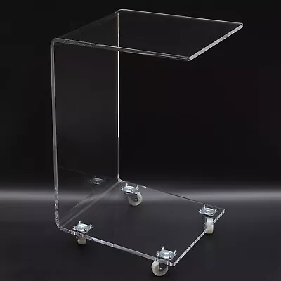 Clear Acrylic Sofa Side Table Transparent C Shaped End Table With Rollers • $89.30