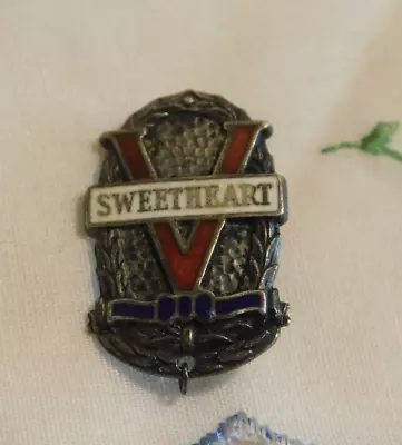 Antique Victory Sweetheart Sterling Silver & Enamel Pin • $34.95