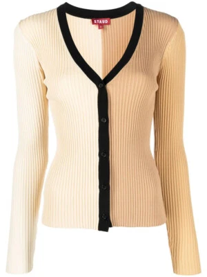 $145 • Buy Staud Women Cargo Colorblock Fennel Ribbed Knit Button-Down Sweater Multi XS-XL