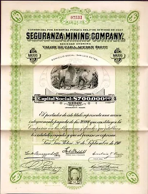 Mining San Luis Potosi Mexico Seguranza Mining Company 1910 Bond • $74.99