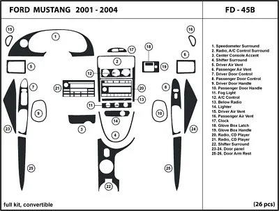 Real Carbon Fiber Dash Trim Kit For Ford Mustang 2001-2004 Convertible / FD-45B • $215