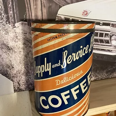 Vintage Coffee Can Supply And Service Key Wind Tin 5”x 7 1/2”  Military Service • $125