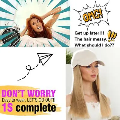Women Baseball Cap With Hair Hat Wig Long Bob Wig Long Straight Hair  Sell • $11