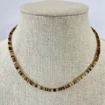 Vintage Thin Hawaiian Puka Boho Tribal Shell Bead Necklace 15.5  • $15