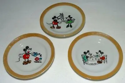 EX!DISNEY1930's 3PIECE HAND-PAINTED MICKEY MOUSE CHINA SAUCER TEA SET-3COLOR-LG. • $29.99