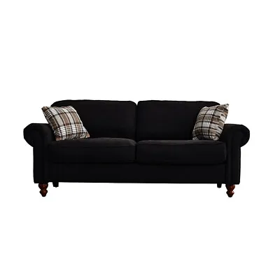 2 3 Seater Black Linen Fabric Couch Sofa Armchair With 2 Pillows Living Room • £255.99