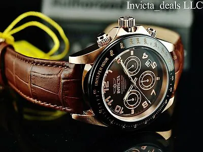 Invicta Men's 43mm SPEEDWAY Chronograph BROWN Dial Rose Tone 200m SS Watch-RARE • $94.99