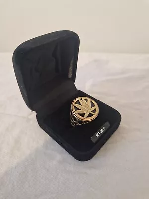9ct Gold Onyx Cannabis Leaf Ring Size O Hallmarked  • £230